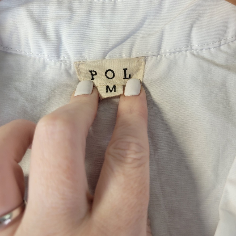 POL White Ruffle Front Button Up Blouse Womens M Cottagecore Romantic Vintage - Picture 2 of 11